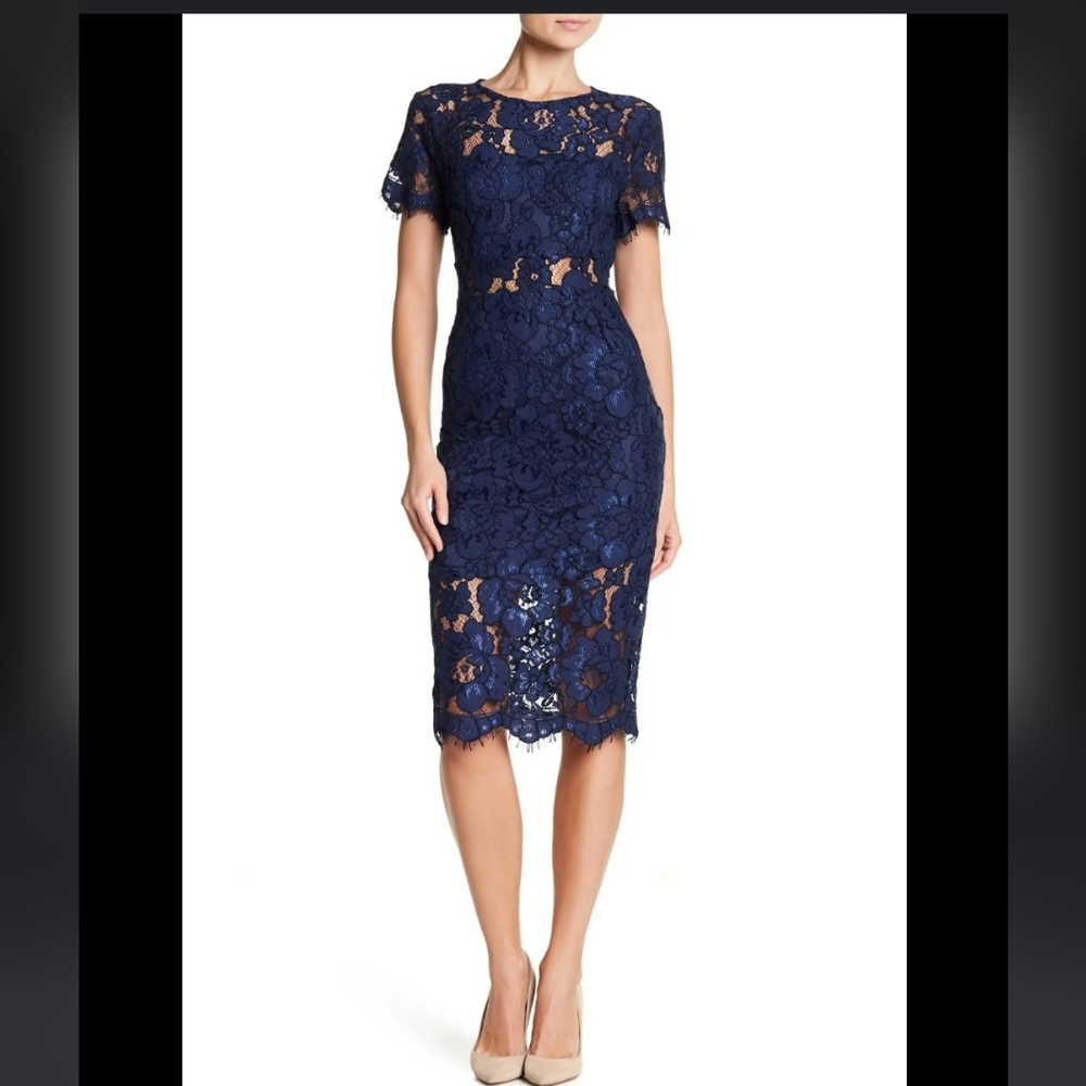 NSR Lace Short Sleeve Midi Dress